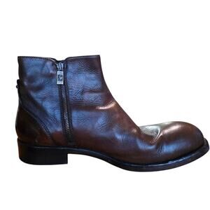 Jo Ghost Italy Brown Leather Ankle Boots Size 45 Distressed Artisan Zip Up